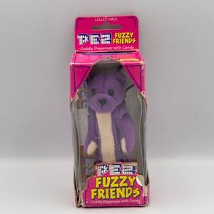 Vintage Pez Fuzzy Friends Purple Bear Plush Candy Dispenser Dakin Boxed 1990s